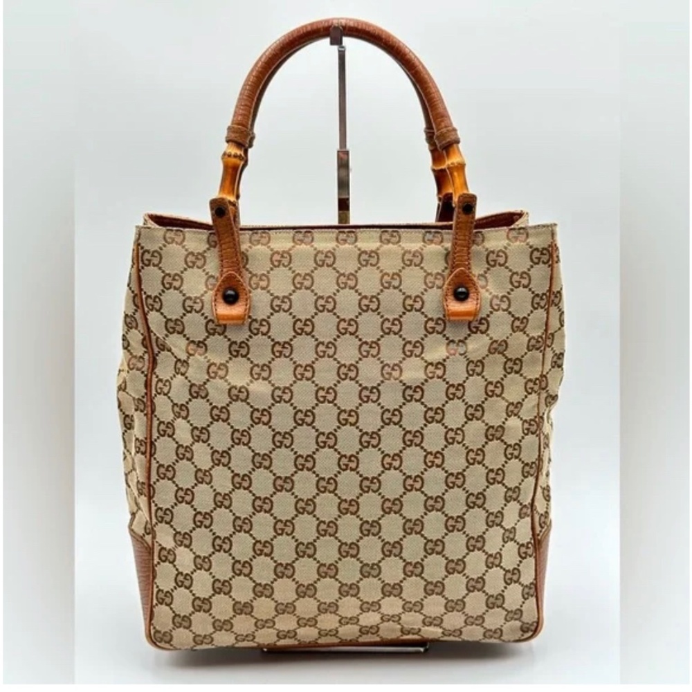 Auth Gucci Tote with Bamboo Accents